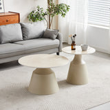 Luna Matt Taupe & Travertine Ceramic Marble Set of 2 Nest Of Tables