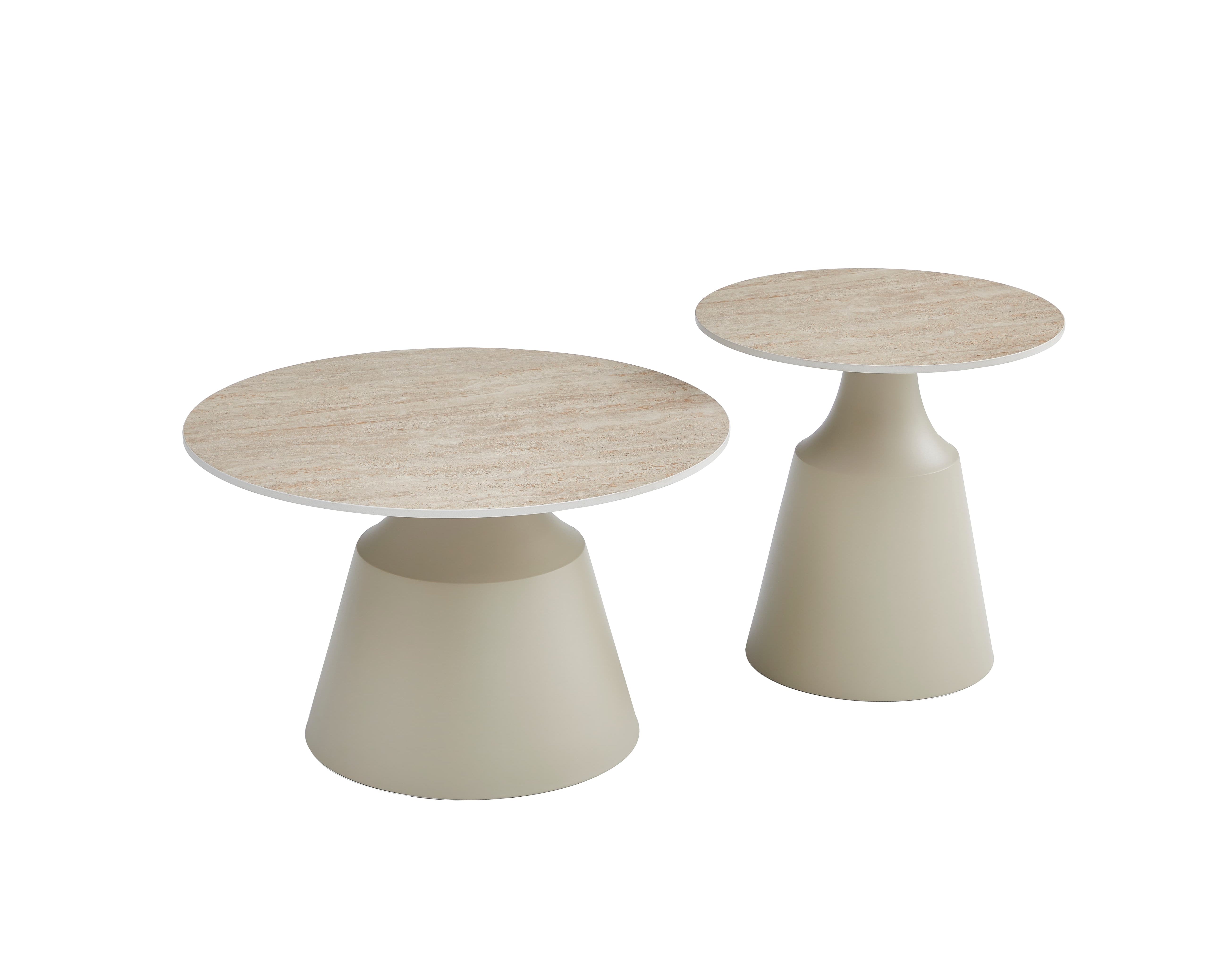Luna Matt Taupe & Travertine Ceramic Marble Set of 2 Nest Of Tables