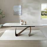 Lusso 180-260cm Italian Brushed Brass & Sunset Statuario Ceramic Marble Side Extending Dining Table