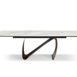 Lusso 180-260cm Italian Brushed Brass & Sunset Statuario Ceramic Marble Side Extending Dining Table