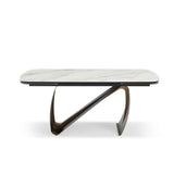 Lusso 180-260cm Italian Brushed Brass & Sunset Statuario Ceramic Marble Side Extending Dining Table With Milo Walnut Wooden Dining Chairs
