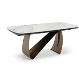 Lusso 180-260cm Italian Brushed Brass & Sunset Statuario Ceramic Marble Side Extending Dining Table With Milo Walnut Wooden Dining Chairs