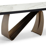 Lusso 180-260cm Italian Brushed Brass & Sunset Statuario Ceramic Marble Side Extending Dining Table With Milo Walnut Wooden Dining Chairs