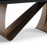 Lusso 180-260cm Italian Brushed Brass & Sunset Statuario Ceramic Marble Side Extending Dining Table With Milo Walnut Wooden Dining Chairs