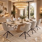 Monaco Pandora Beige Ceramic Marble Extendable Dining Table 160-240cm with Tuscany Grey Velvet 360° Swivel Chairs