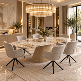 Monaco Pandora Beige Ceramic Marble Extendable Dining Table 160-240cm with Tuscany Grey Velvet 360° Swivel Chairs