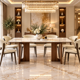 Rinato Walnut Dining Table with Catello Cream Chairs
