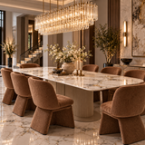 Sydney 160cm Cream Ceramic Marble Dining Table & Ravenna Brown Velvet Chairs