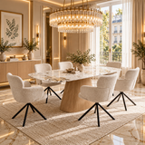 Monaco Pandora Beige Ceramic Marble Extendable Dining Table 160-240cm with Tuscany Beige Velvet 360° Swivel Chairs