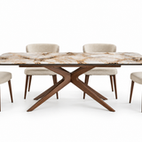 Serene 160-240cm Italian Walnut & Pandora Vendome Ceramic Marble Side Extending Dining Table With Bella Walnut Wooden Taupe Dining Chairs