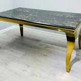Louis Gold & Black Marble Dining Table In 5 Sizes