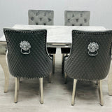 Sofia Marble Dining Table with Majestic Lion Knocker Chairs