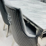Sofia 150cm Grey Marble Table Set with 4 Majestic Grey Lion Knocker Chairs