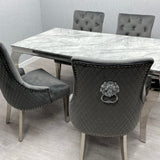 Sofia 150cm Grey Marble Table Set with 4 Majestic Grey Lion Knocker Chairs