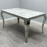 Louis Marble & Chrome Dining Table With Santos Curve Velvet Chairs