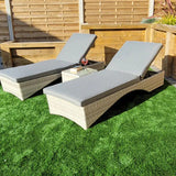 Megan Grey Garden Sunlounger Set With Drinks Table