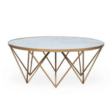 DI Designs Crofton White Marble Glass & Gold Round Coffee Table