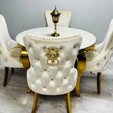 Sofia Cream & Gold Marble Dining Table with Victioria Lion Knocker Chairs