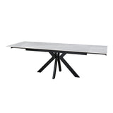 Regent 160-240cm White Ceramic Marble Side Extending Dining Table With Swivel Velvet Dining Chairs