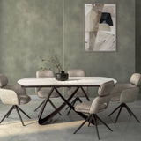 Hex 180-280cm Spanish White Ceramic Marble Side Extending Dining Table