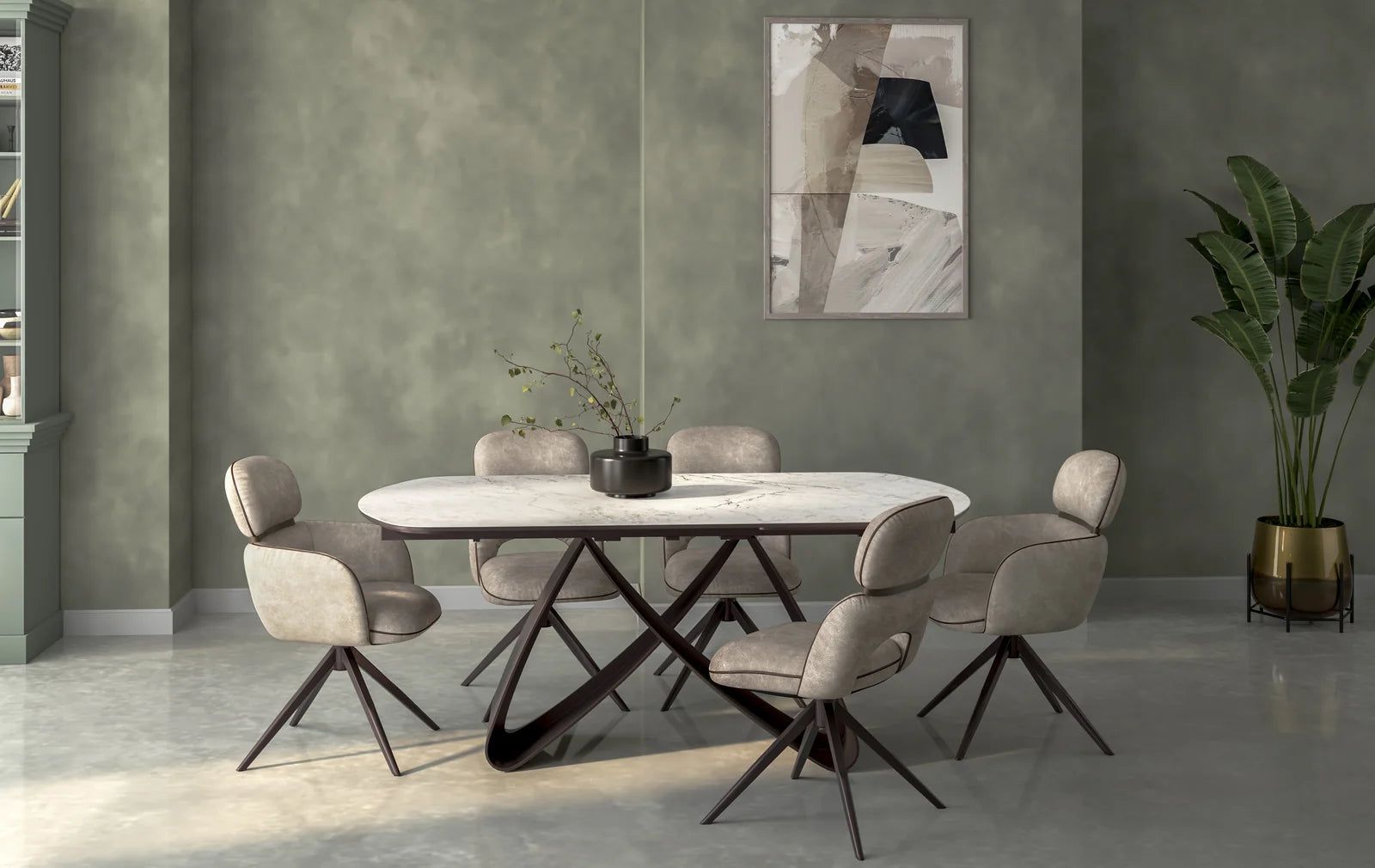Hex 180-280cm Spanish White Ceramic Marble Side Extending Dining Table