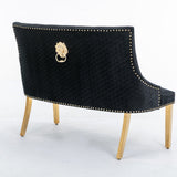 Majestic Gold Lion Knocker Quilted High Back Black Gold Plush Velvet 130cm Dining Bench