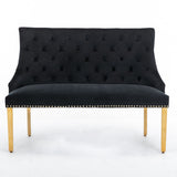 Majestic Gold Lion Knocker Quilted High Back Black Gold Plush Velvet 130cm Dining Bench
