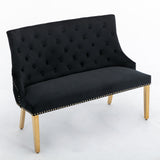 Majestic Gold Lion Knocker Quilted High Back Black Gold Plush Velvet 130cm Dining Bench