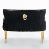 Majestic Gold Lion Knocker Quilted High Back Black Gold Plush Velvet 130cm Dining Bench