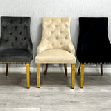 Sofia Black Gold Marble Dining Table with Majestic Black Gold Knocker Chair