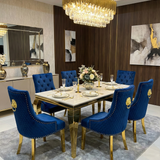 Sofia Black Gold Marble Dining Table with Majestic Black Gold Knocker Chair