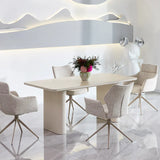 Marlow 180cm Italian Satin Cream & Travertine Ceramic Marble Dining Table