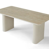Marlow 180cm Italian Satin Cream & Travertine Ceramic Marble Dining Table