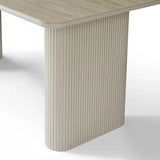 Marlow 180cm Italian Satin Cream & Travertine Ceramic Marble Dining Table