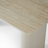 Marlow 180cm Italian Satin Cream & Travertine Ceramic Marble Dining Table