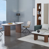 Mateo 200cm Oval Walnut & White Ceramic Sintered Marble Dining Table