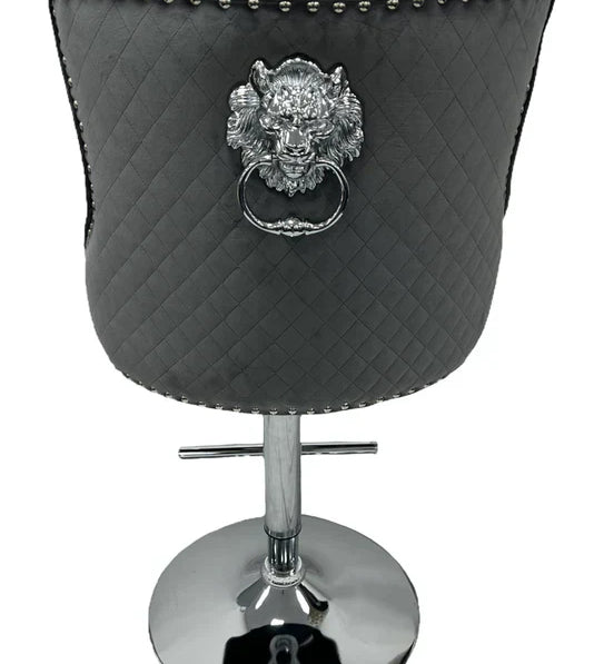 Roma Lion Knocker Quilted Tufted Shimmer Velvet BAR STOOLS - 3 Colours