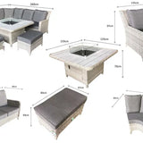 Megan Garden Large Corner Dining Set with Firepit in Cream and Grey