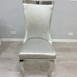Arianna Marble & Chrome Dining Table With Romeo Silver Leather Chrome Dining Chairs