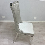 Arianna Marble & Chrome Dining Table With Romeo Silver Leather Chrome Dining Chairs
