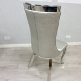 Arianna Marble & Chrome Dining Table With Romeo Silver Leather Chrome Dining Chairs