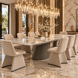Monaco 160-240cm Grey Ceramic Marble Dining Table & Marsia Mink Velvet Chairs