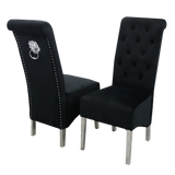 Lucy French Velvet Lion Knocker Quilted Emma Dining Chair With Chrome Legs In 3 Colours