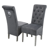 Louis 100CM Marble & Chrome Dining Table With Lucy Slim Quilted Lion Knocker Velvet Chairs