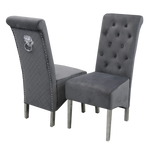 Sophia Grey French Velvet Lion Knocker Quilted Dining Chair With Chrome Legs-Esme Furnishings