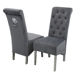 Sophia Grey French Velvet Lion Knocker Quilted Dining Chair With Chrome Legs-Esme Furnishings