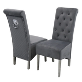 Sophia Grey French Velvet Lion Knocker Quilted Dining Chair With Chrome Legs-Esme Furnishings
