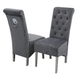 Elina 180cm Marble & Chrome Dining Table With Lucy Quilted Lion Knocker Velvet Chrome Chairs