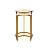 Set of 2 DI Designs Hampton Ivory Shagreen & Gold Side Table Nest