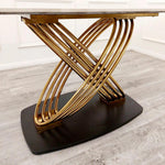 Orion Gold 180cm Dining Table with Polar White Sintered Stone Top + Etta Beige PU Leather Dining Chairs-Esme Furnishings